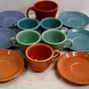 Colorful 12- Piece Hugh Laughlin Fiesta Ceramic Mug and Saucer Collection